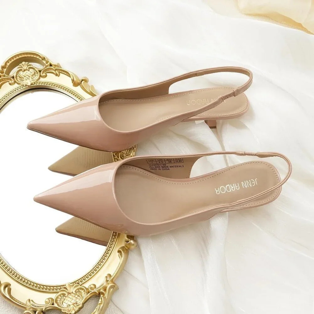 Women Slingback Nude Heel Pumps Dressy Kitten Heels Sandals Wide Width Shoes